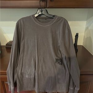 Alexander Wang Brown Long Sleeve Tee with Embossed Logo
